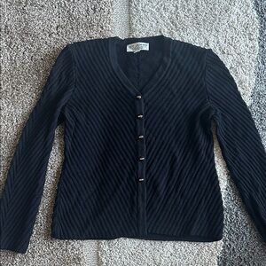 St. John Black Textured Cardigan with Gold Accents vintage